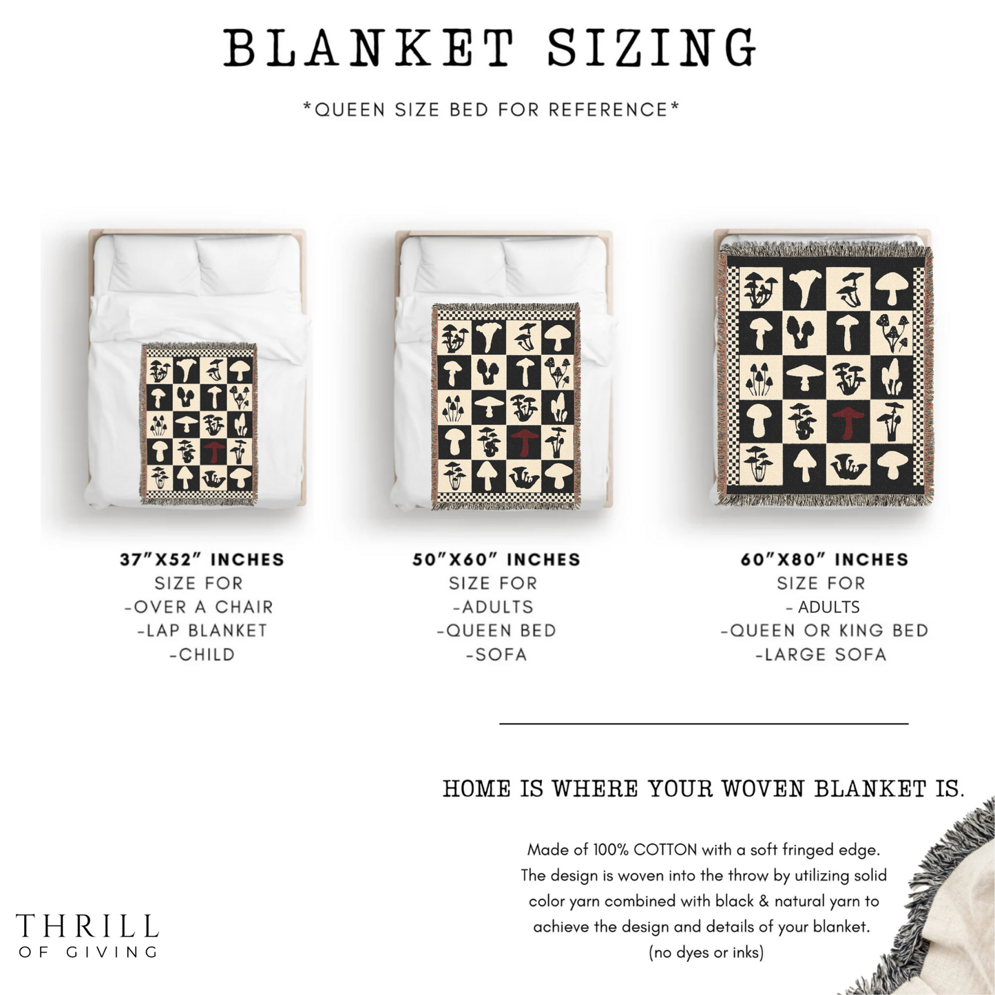 Woven Mushroom Checkered Blanket
