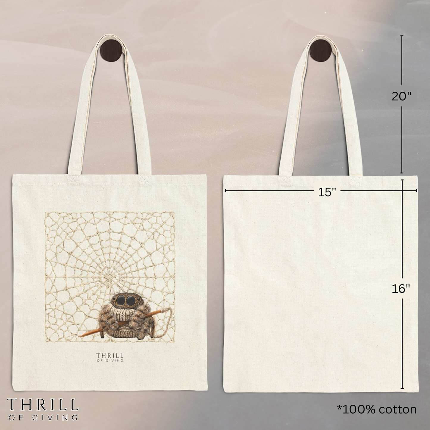 Woolie the Crocheting Spider - Cotton Canvas Bag