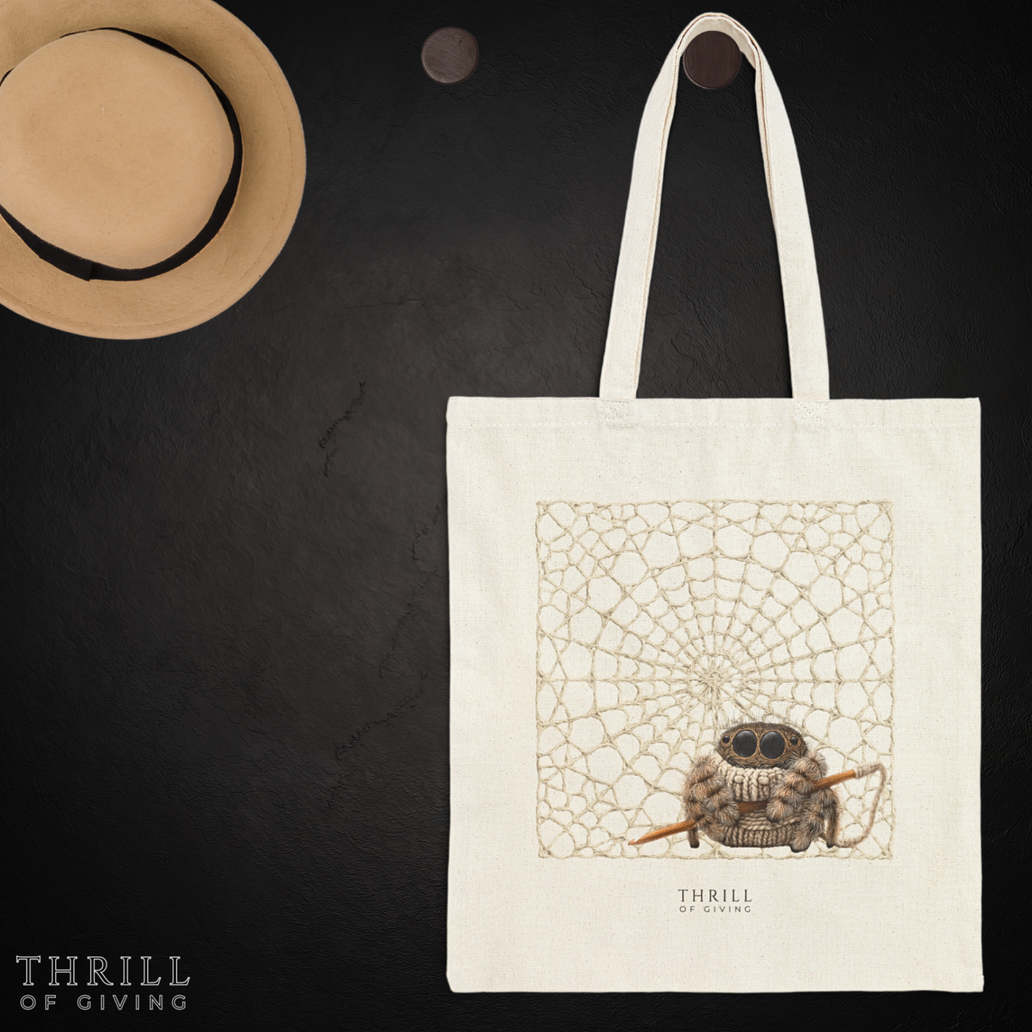 Woolie the Crocheting Spider - Cotton Canvas Bag