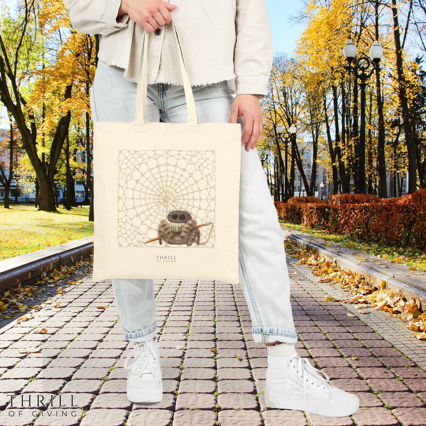 Woolie the Crocheting Spider - Cotton Canvas Bag