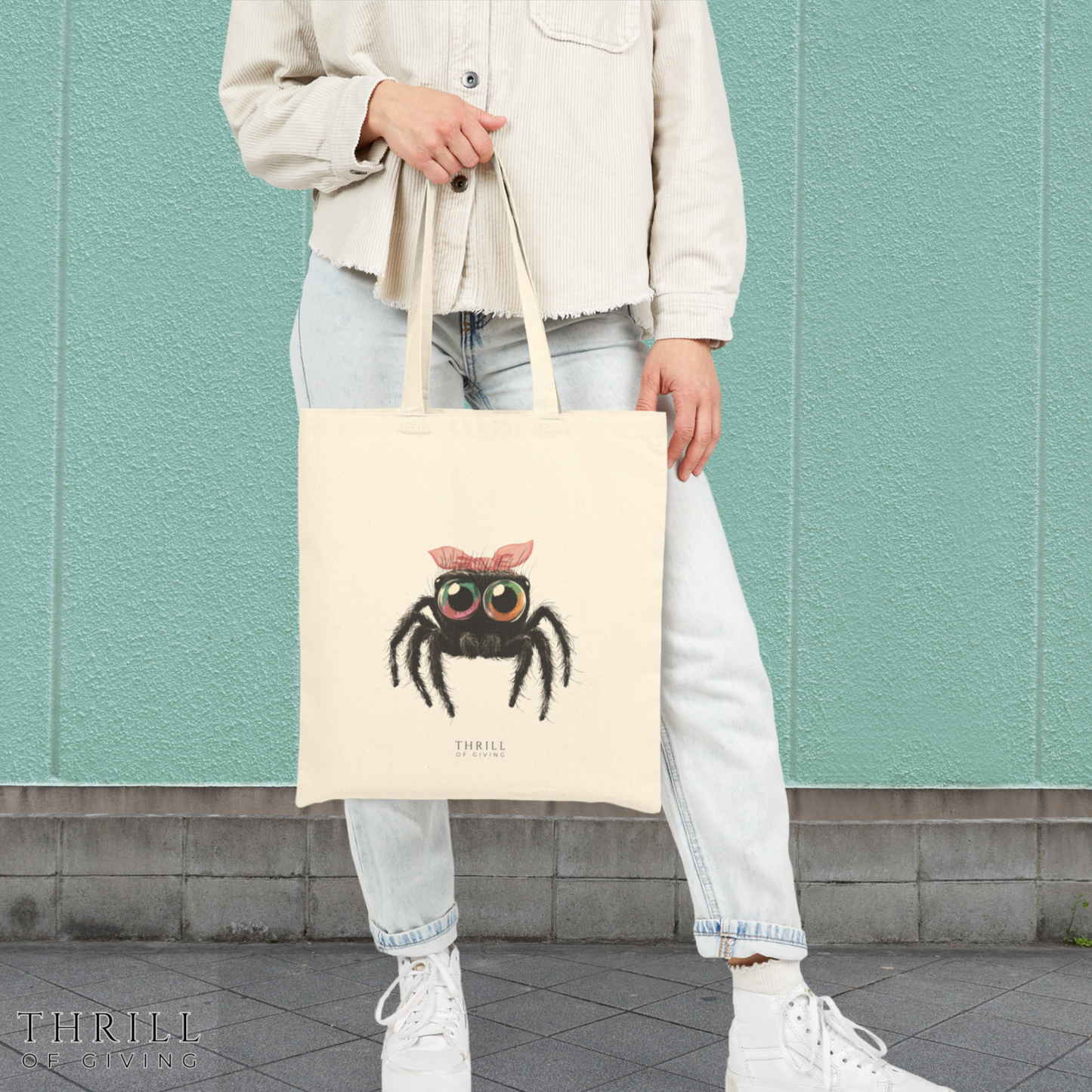 Pink Bow Cutie Spoodie - Spider Cotton Canvas Tote Bag