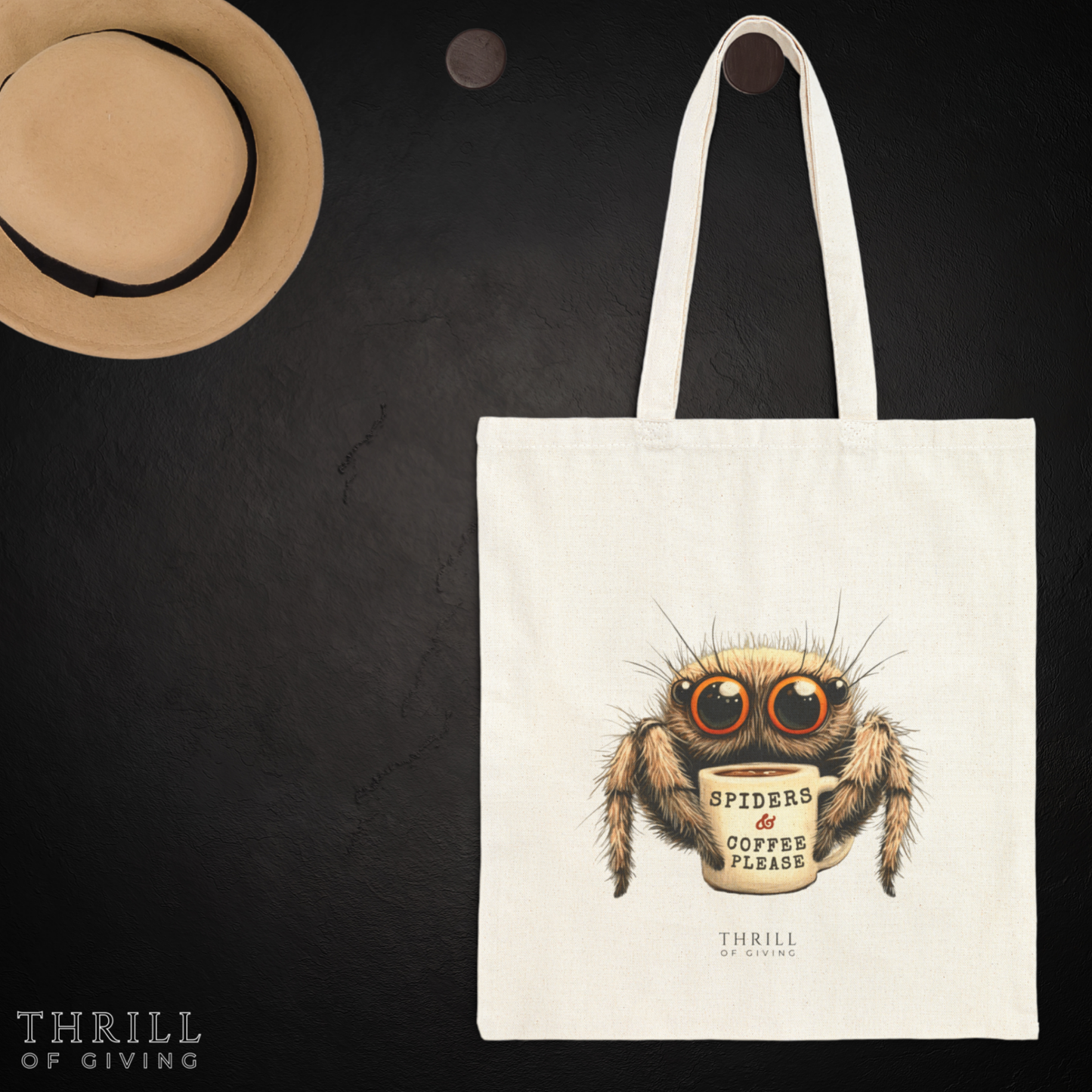 Spiders & Coffee Please - Cotton Canvas Tote Bag