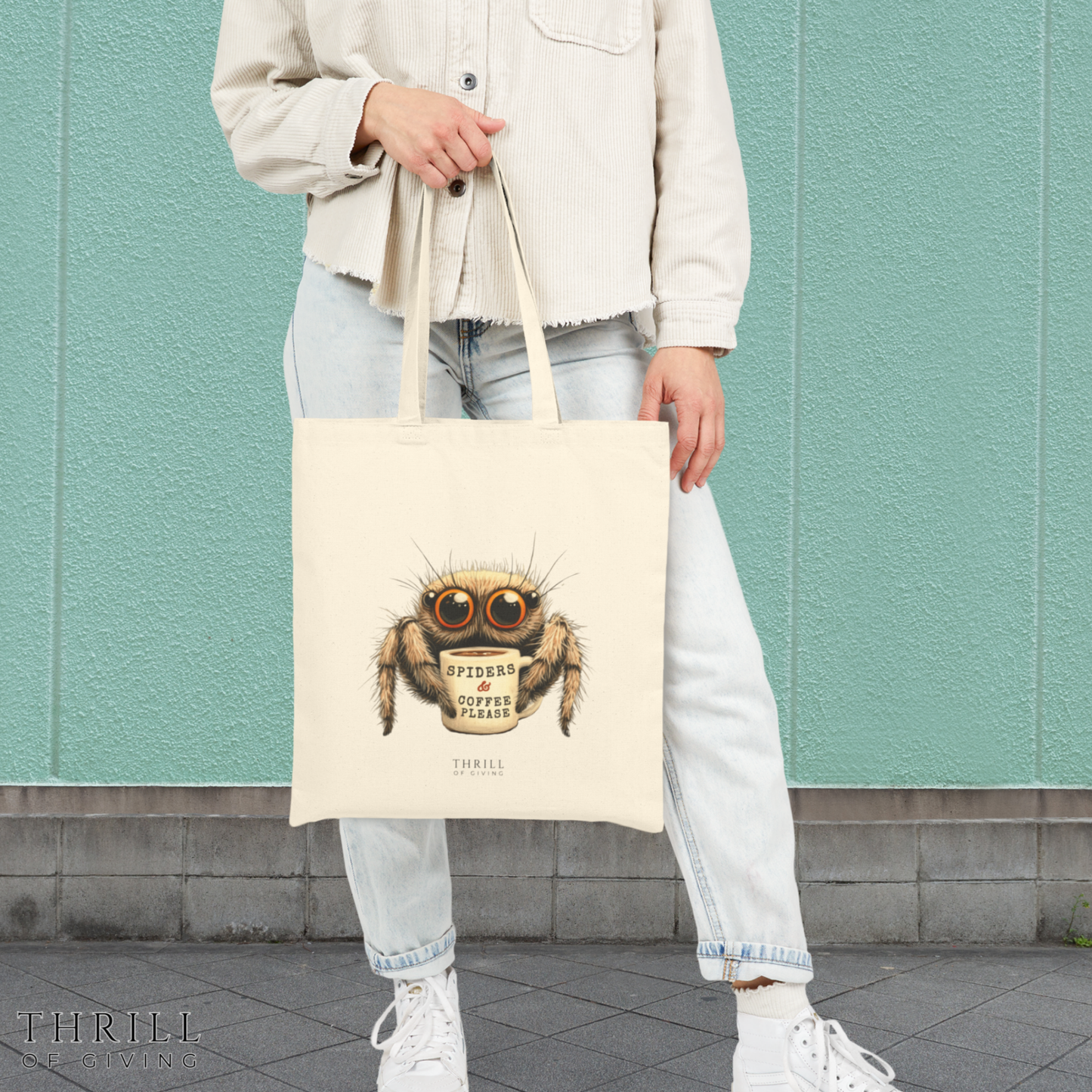 Spiders & Coffee Please - Cotton Canvas Tote Bag