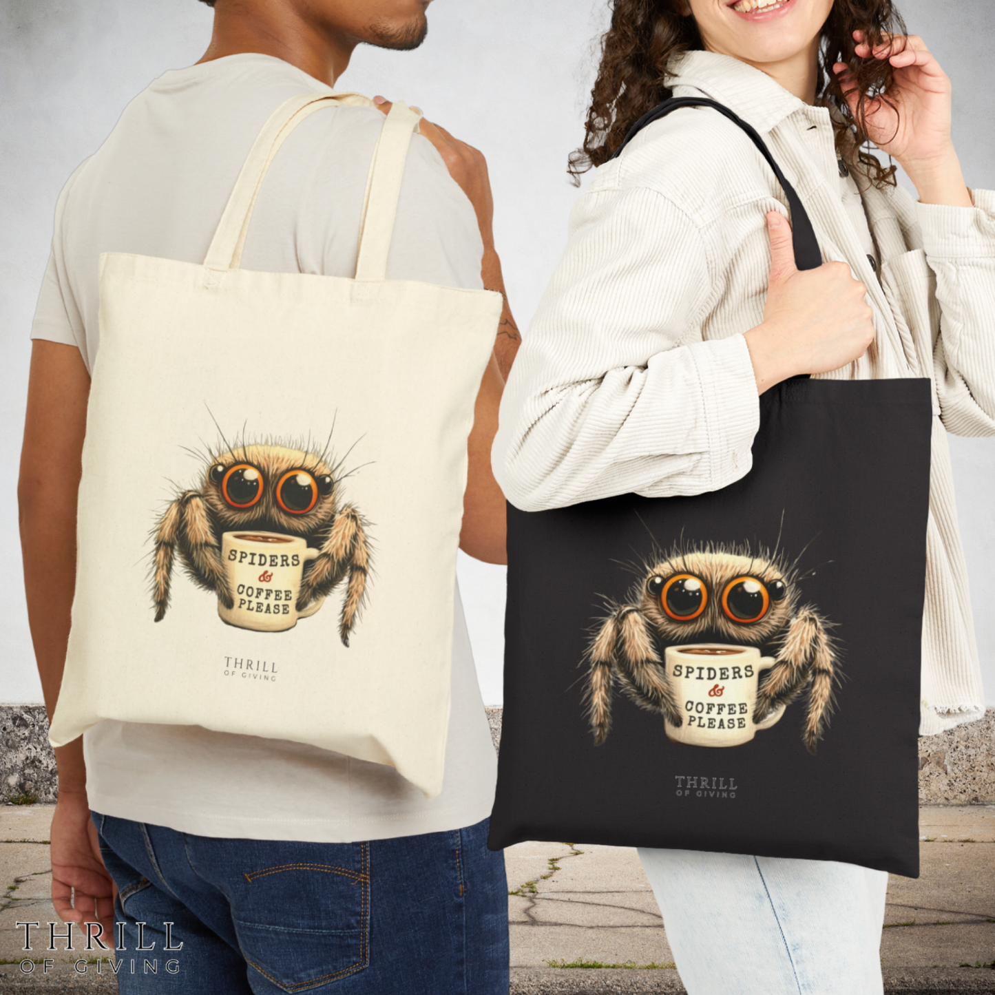 Spiders & Coffee Please - Cotton Canvas Tote Bag