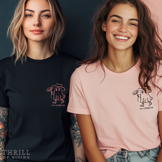 Cowgirl Halloween shirt - Cute Girly Ghost Cowgirl in a Cowgirl hat Spinning the Lasso