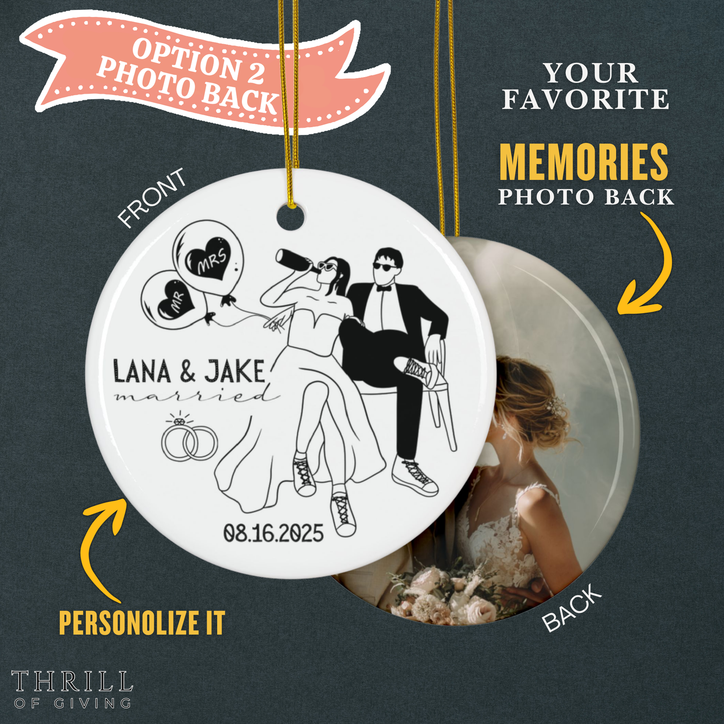 Personalized First Christmas Married Ornaments - Double Sided QR code Photo Option