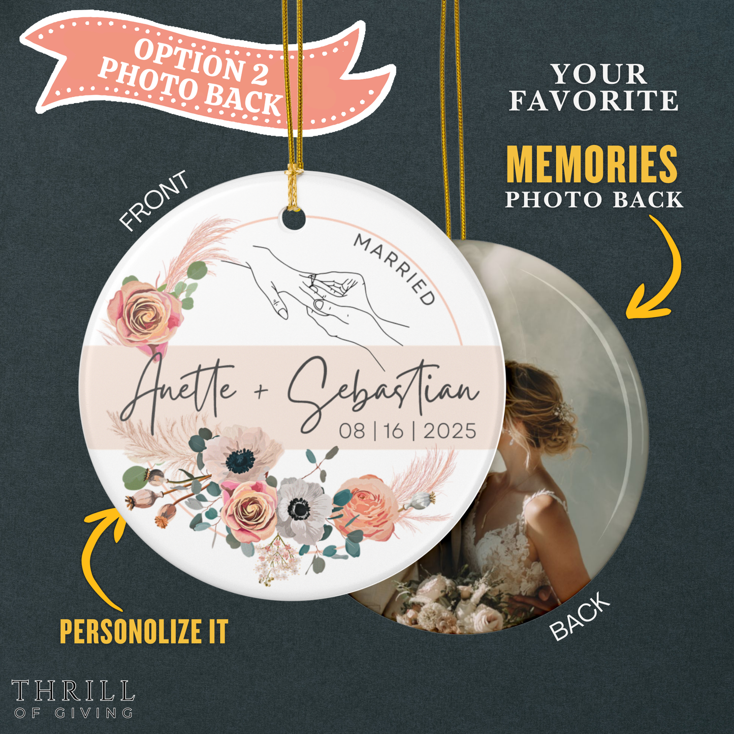 Our First Christmas Married Ornaments - Double Sided QR code Newlywed Gift