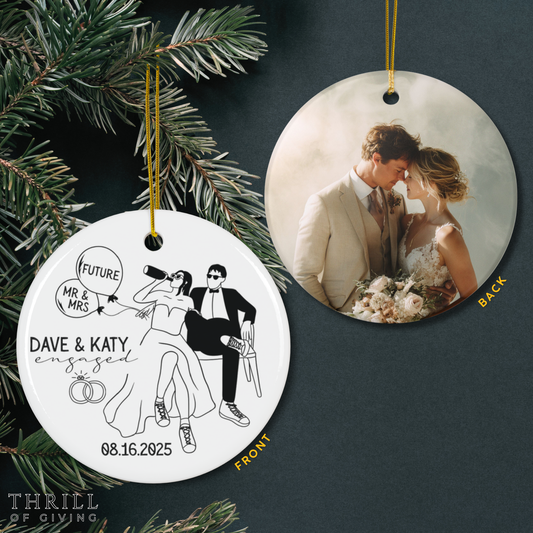 Engagement Christmas Ornaments - Custom Double Sided QR code Photo Ornament