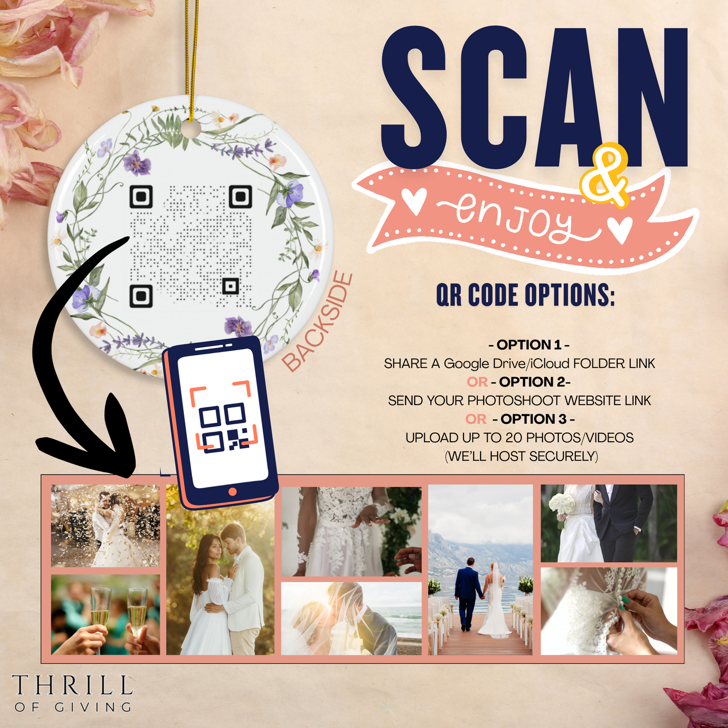 Engagement Christmas Ornaments - Custom Double Sided QR code Photo Ornament