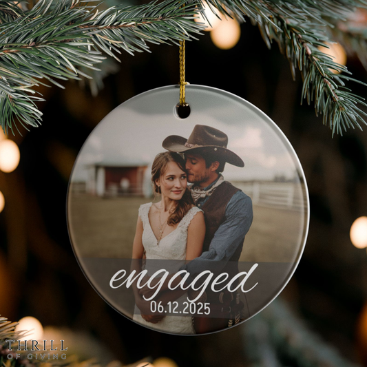 Personalized First Christmas Engaged Ornament - Custom Photo Engagement gift