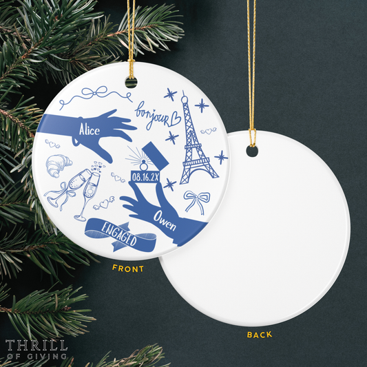 Personalized First Christmas Engaged Ornament - Custom France Engagement Gift