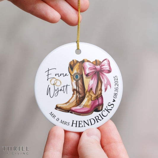 Personalized Cowboy Boots Mr & Mrs Ornament