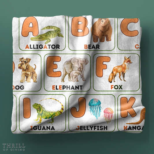 English Alphabet Educational Velveteen Minky Baby Blanket
