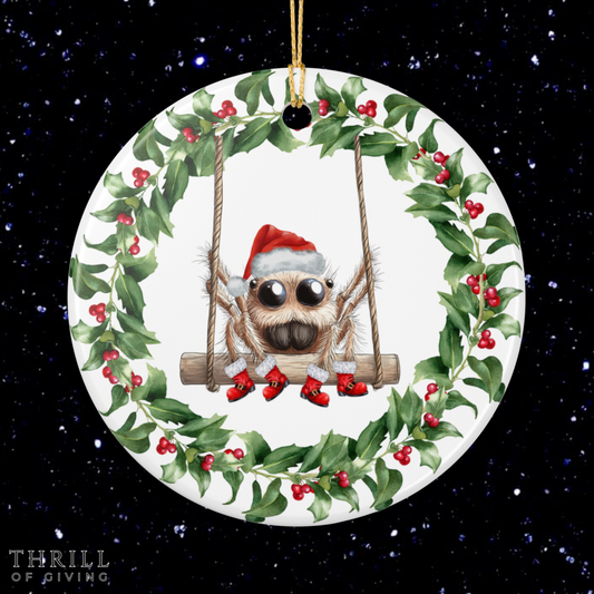 Pink Bow Wreath Spider Ornament