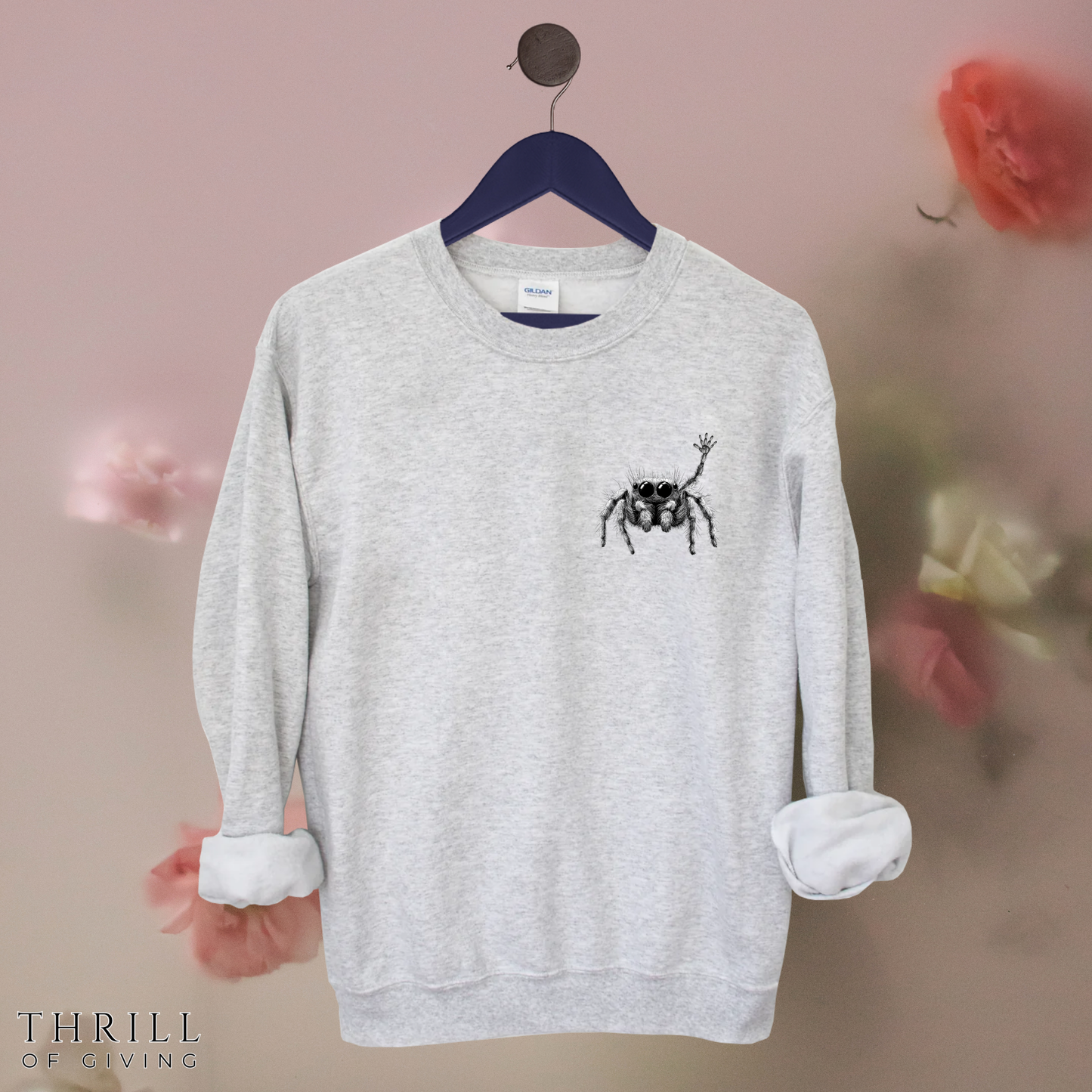 Jumping Spider Sweatshirt, Cute spider crewneck, Unique Bug Lover gift, Minimalistic spider pocket design, Gift for Jumping Spider lovers