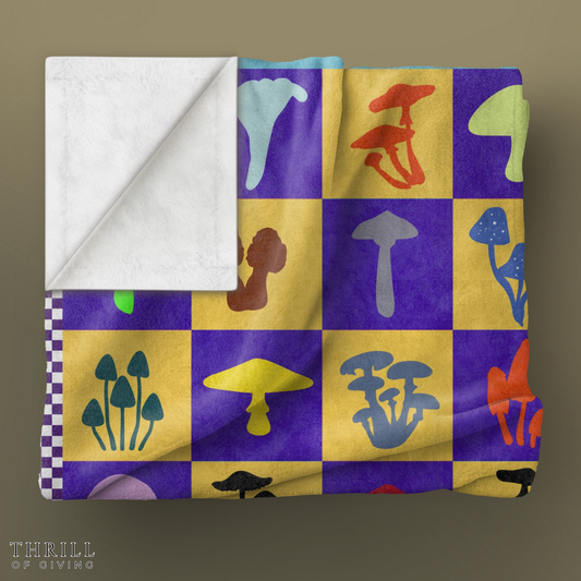 Mushroom Checkered Psychodelic Blanket