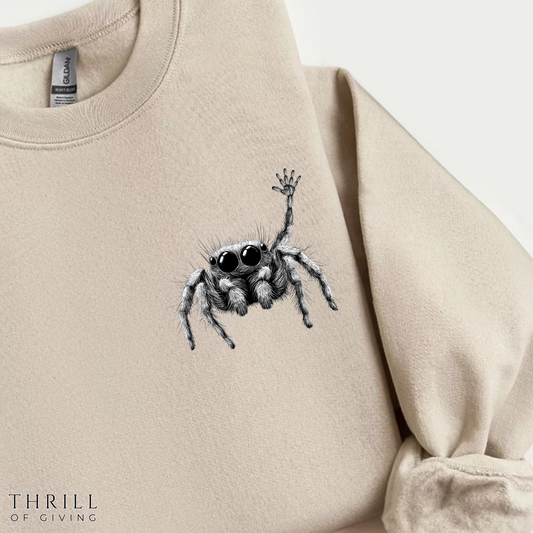 Jumping Spider Sweatshirt, Cute spider crewneck, Unique Bug Lover gift, Minimalistic spider pocket design, Gift for Jumping Spider lovers