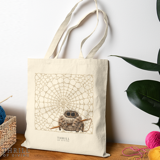 Woolie the Crocheting Spider - Cotton Canvas Bag