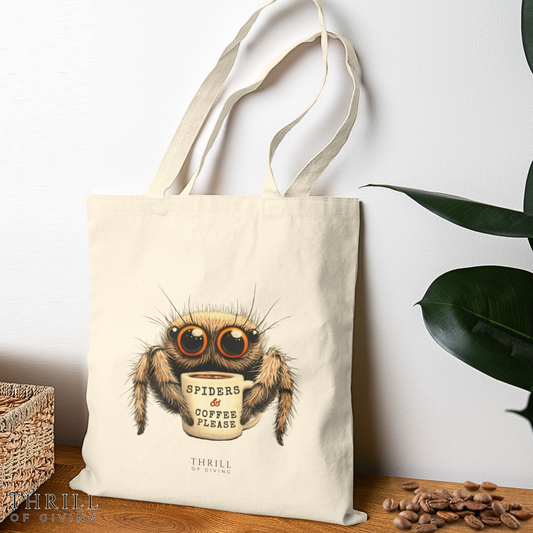 Spiders & Coffee Please - Cotton Canvas Tote Bag