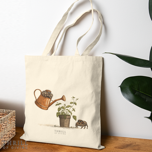 Gardening Time - Spider Cotton Canvas Tote Bag