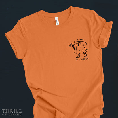 Cowgirl Halloween shirt - Cute Girly Ghost Cowgirl in a Cowgirl hat Spinning the Lasso