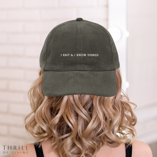 Knitter Vintage Corduroy Cap - Knit Lover embroidered hat Gift
