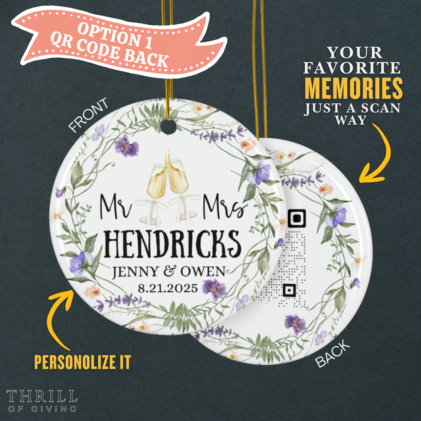Personalized Mr & Mrs First Christmas Married Ornaments - Double Sided