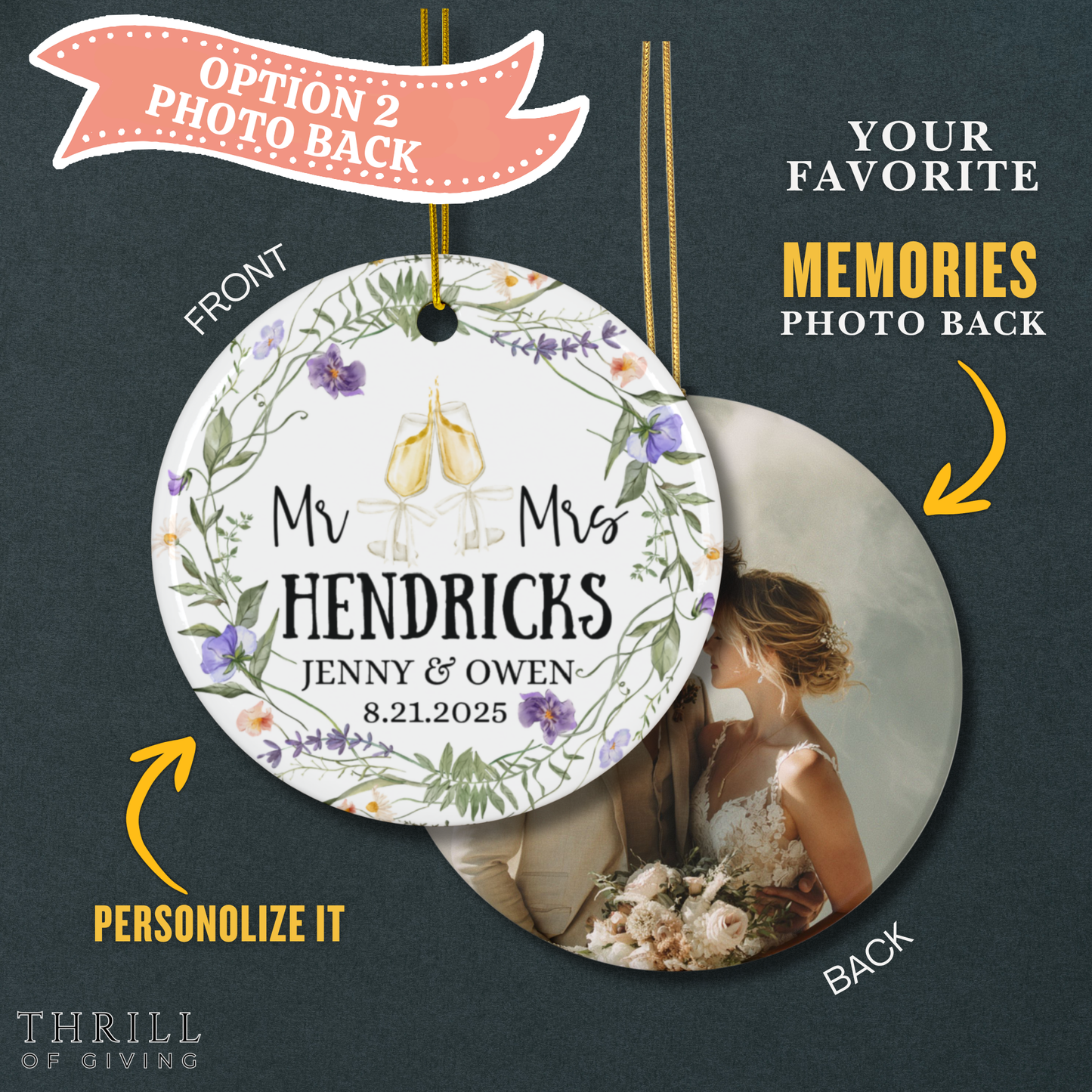 Personalized Mr & Mrs First Christmas Married Ornaments - Double Sided