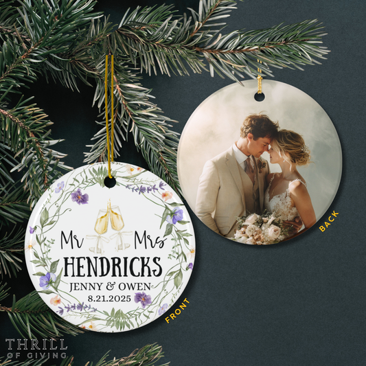 Personalized Mr & Mrs First Christmas Married Ornaments - Double Sided