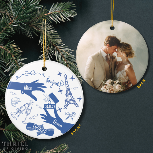 Paris France Engagement Ornament - Double Sided QR code Photo Ornament