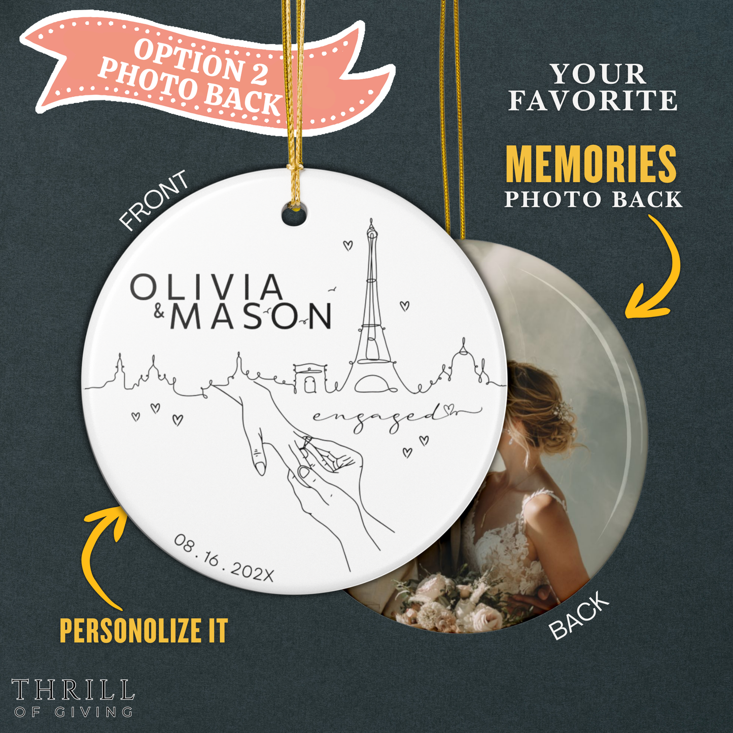 Paris France Engagement Ornament - Double Sided QR Photo Ornament