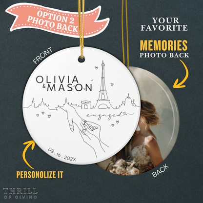 Paris France Engagement Ornament - Double Sided QR Photo Ornament