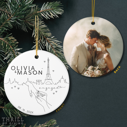 Paris France Engagement Ornament - Double Sided QR Photo Ornament