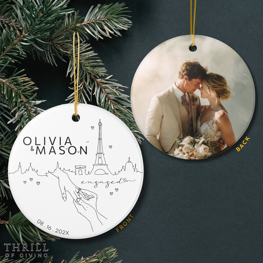 Paris France Engagement Ornament - Double Sided QR Photo Ornament
