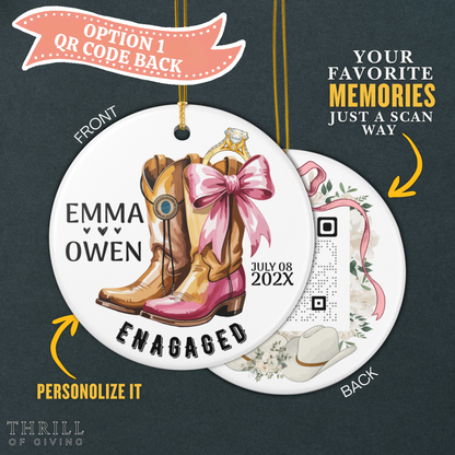 Personalized First Christmas Engaged Ornaments - Double Sided QR Code Photo Ornament