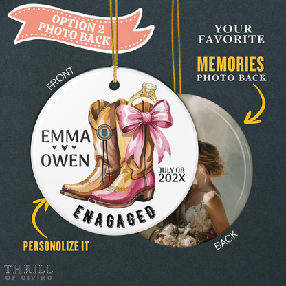 Personalized First Christmas Engaged Ornaments - Double Sided QR Code Photo Ornament