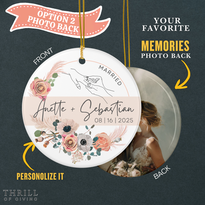 Our First Christmas Married Ornaments - Double Sided QR code Newlywed Gift