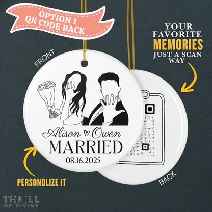 Our First Christmas Married Ornaments - Double Sided QR code Newlywed Gift