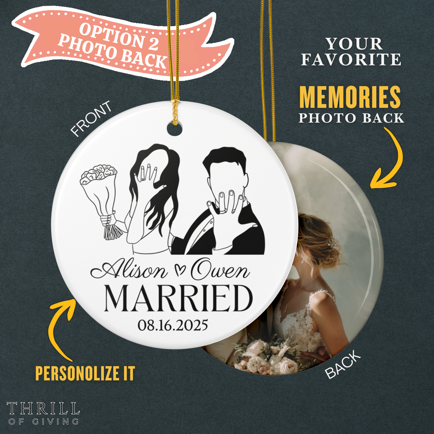 Our First Christmas Married Ornaments - Double Sided QR code Newlywed Gift