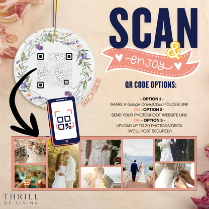 Our First Christmas Married Ornaments - Double Sided QR code Newlywed Gift