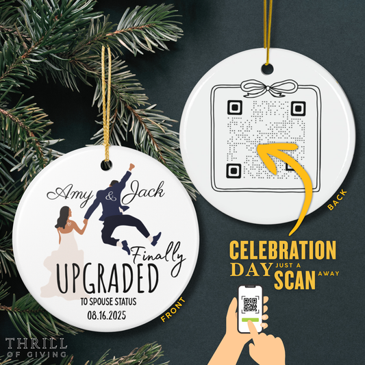 Our First Christmas Married Ornaments - Double Sided Mr & Mrs QR code Ornament
