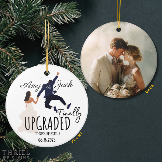 Our First Christmas Married Ornaments - Double Sided Mr & Mrs QR code Ornament