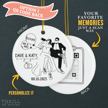 Engagement Christmas Ornaments - Custom Double Sided QR code Photo Ornament