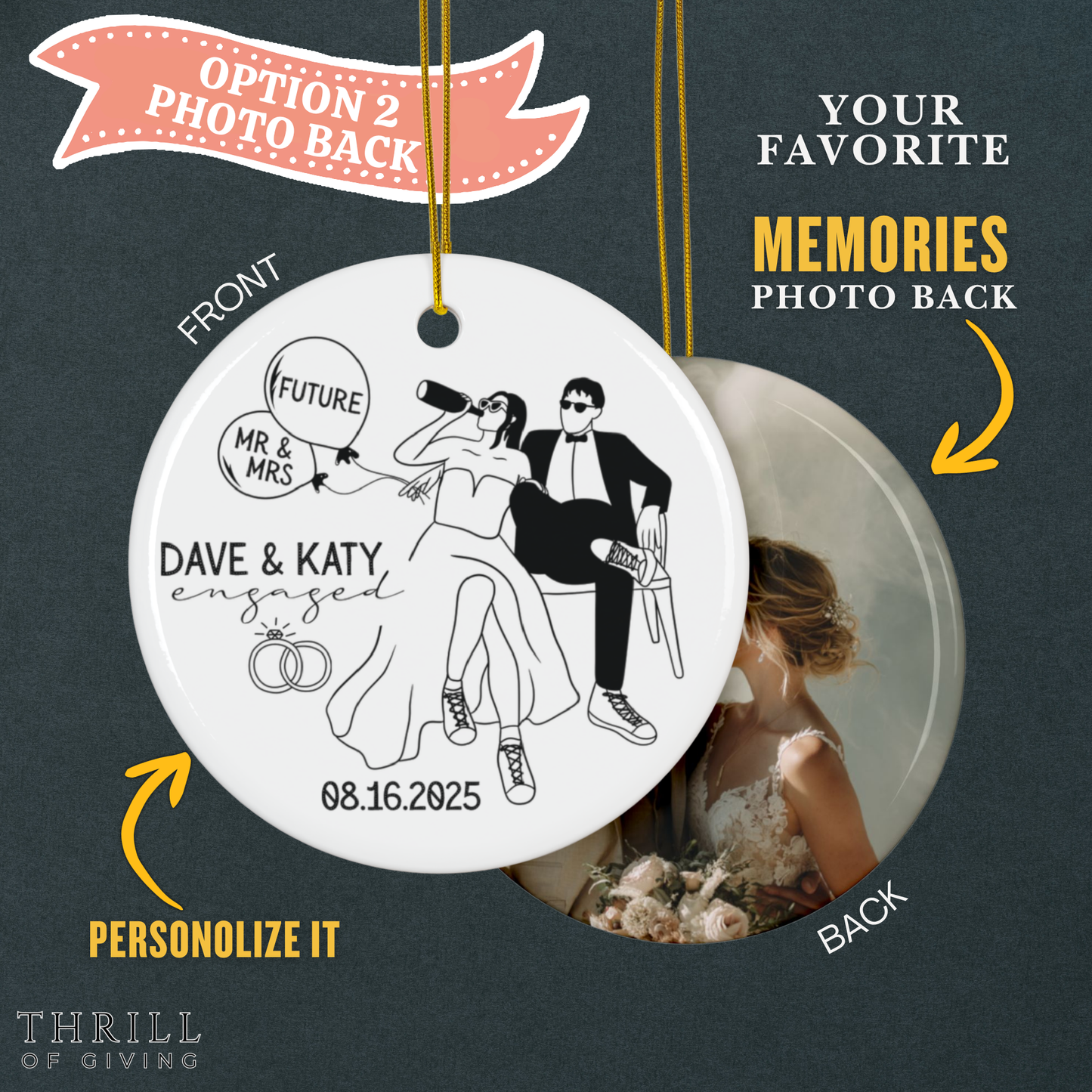 Engagement Christmas Ornaments - Custom Double Sided QR code Photo Ornament