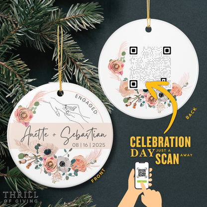 Personalized First Christmas Engaged Ornaments - Double Sided QR code Photo Ornament
