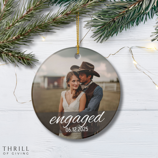 Personalized First Christmas Engaged Ornament - Custom Photo Engagement gift