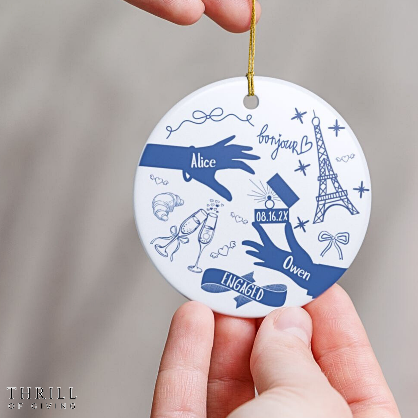 Personalized First Christmas Engaged Ornament - Custom France Engagement Gift