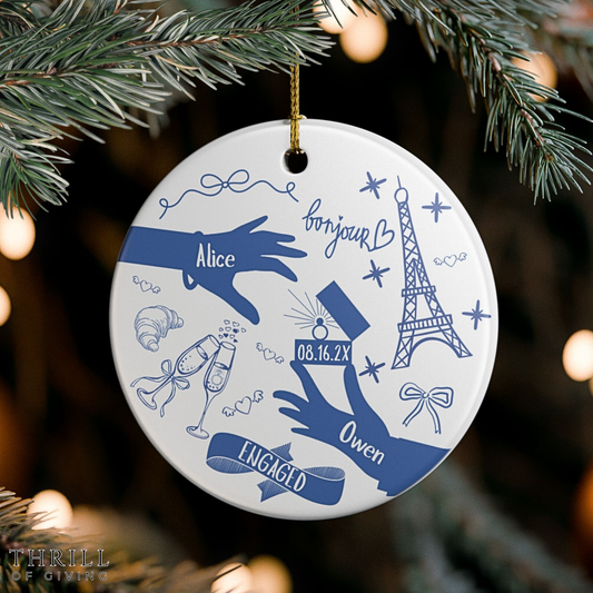 Personalized First Christmas Engaged Ornament - Custom France Engagement Gift