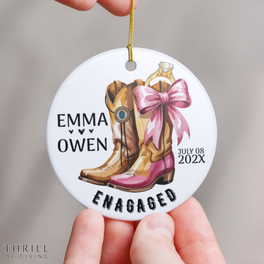 Western Boots Engagement Custom Ornament gift