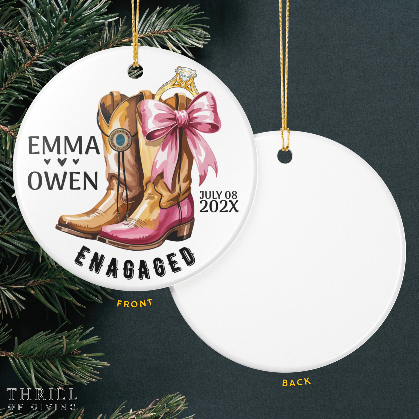 Western Boots Engagement Custom Ornament gift